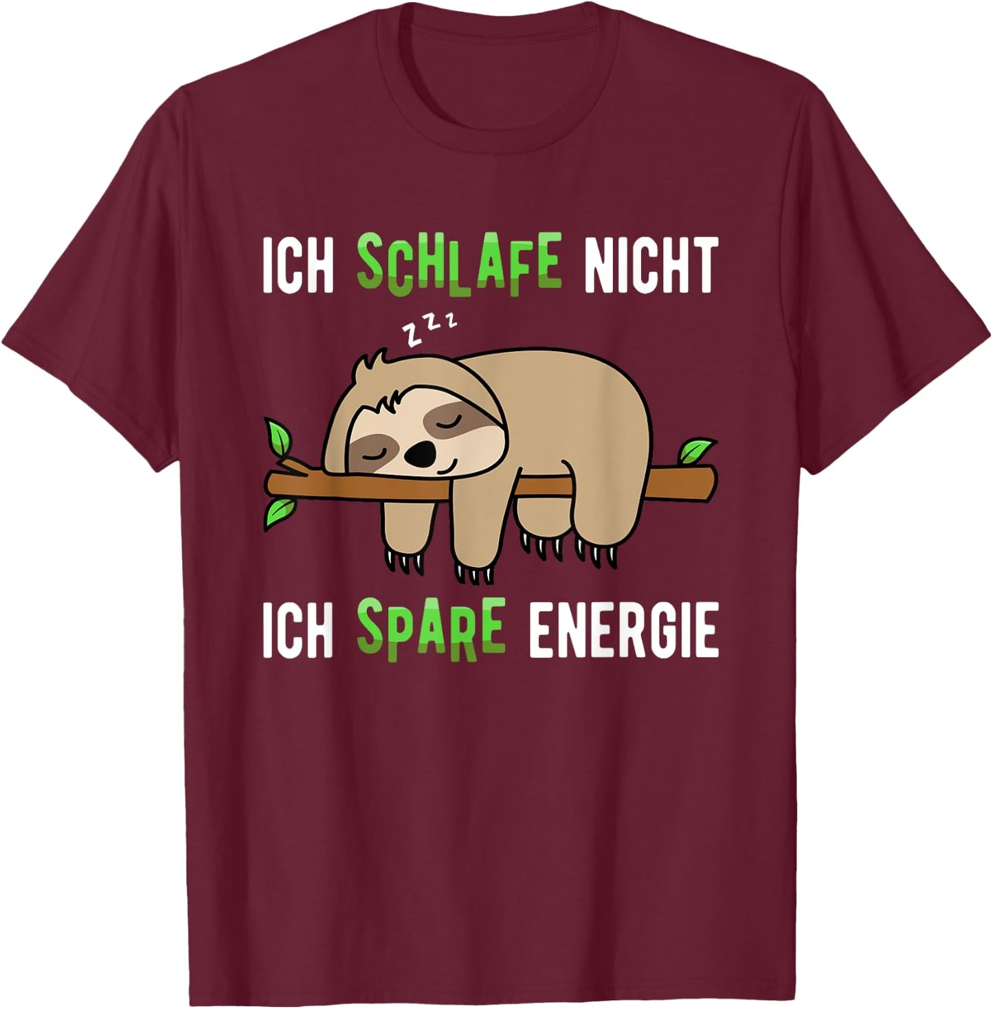 Ich Schlafe nicht Ich Spare Energie. Boys, , Short Sleeve, Sloth Saying , black T-Shirt - T-Shirt | Maroon