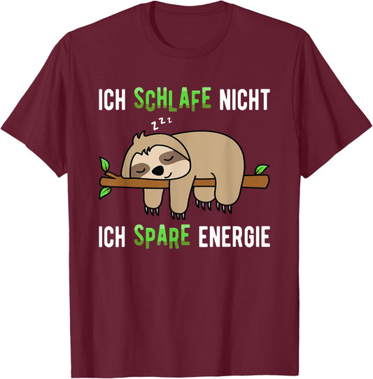 Ich Schlafe nicht Ich Spare Energie. Boys, , Short Sleeve, Sloth Saying , black T-Shirt - T-Shirt | Maroon