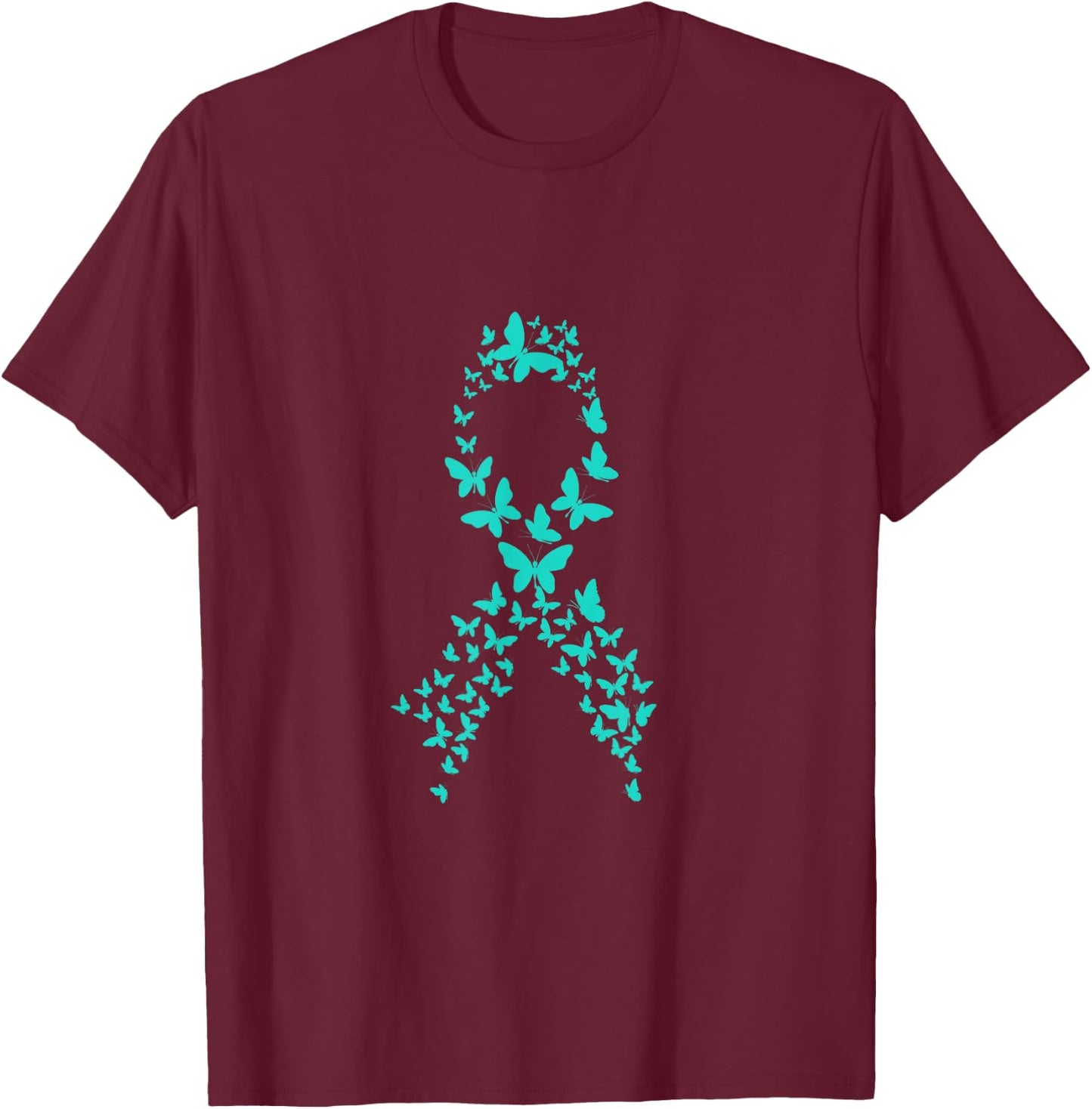 Teal Ribbon Ovarian Cancer Awareness T-Shirt - T-Shirt | Maroon