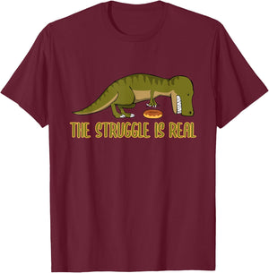 Funny Dinosaur T-Rex Donut - The Struggle Is Real - T Rex T-Shirt - T-Shirt | Maroon