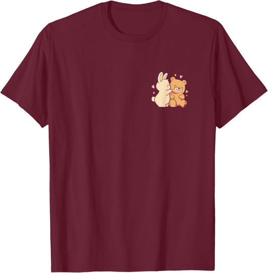 Cute Bear Rabbit Couple T-Shirt - T-Shirt | Maroon