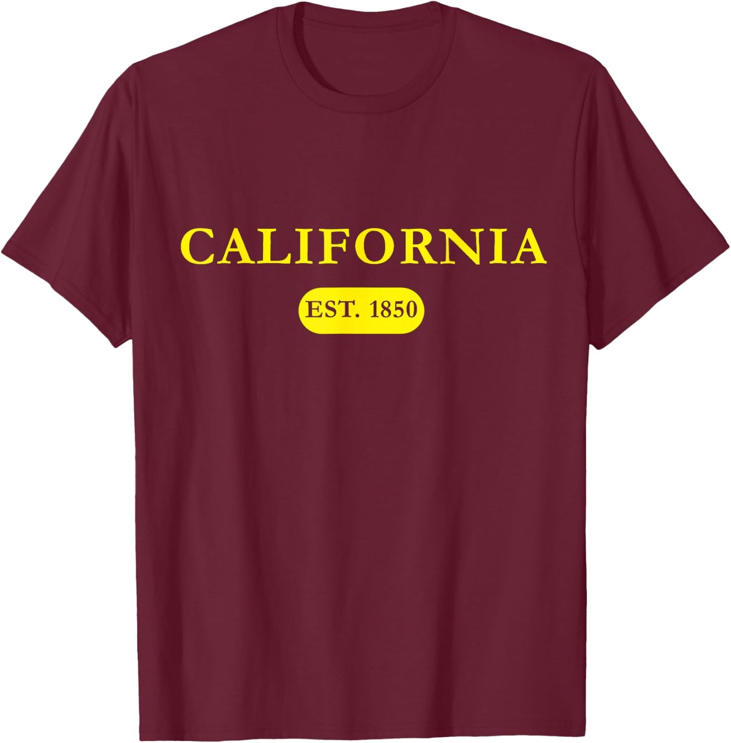 California Established in 1850 Gold Text T-Shirt - T-Shirt | Maroon