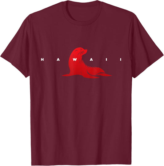 Hawaii Monk Seal Wildlife Animal Silhouette T-Shirt - T-Shirt | Maroon