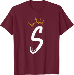 Queen King Letter S - BACKSIDE Letter With Crown Alphabet T-Shirt - T-Shirt | Maroon