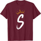 Queen King Letter S - BACKSIDE Letter With Crown Alphabet T-Shirt - T-Shirt | Maroon
