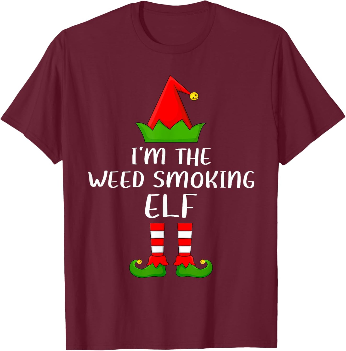 Funny Matching Family Weed Smoking Elf Christmas T-Shirt - T-Shirt | Maroon