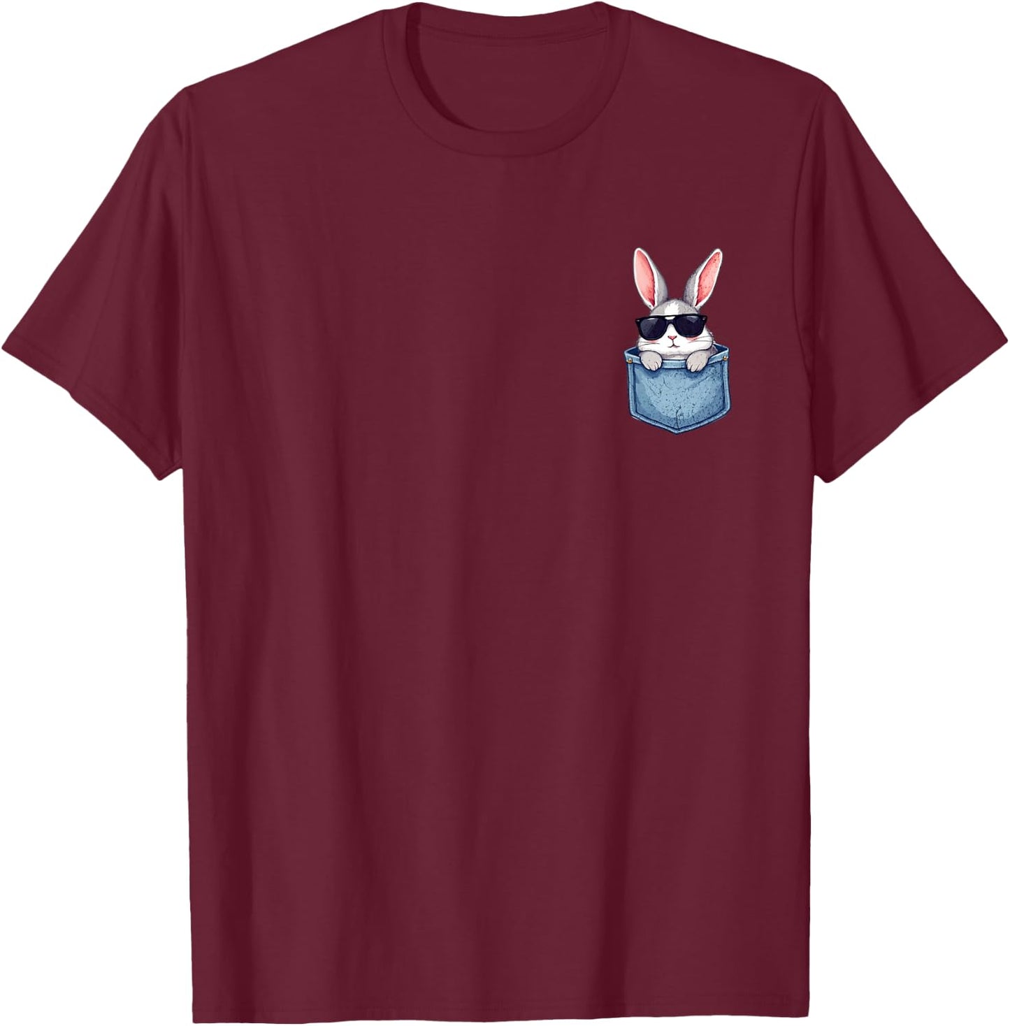 Cute Easter Men Women Kids Bunny Rabbit Sunglasses Pocket T-Shirt - T-Shirt | Maroon