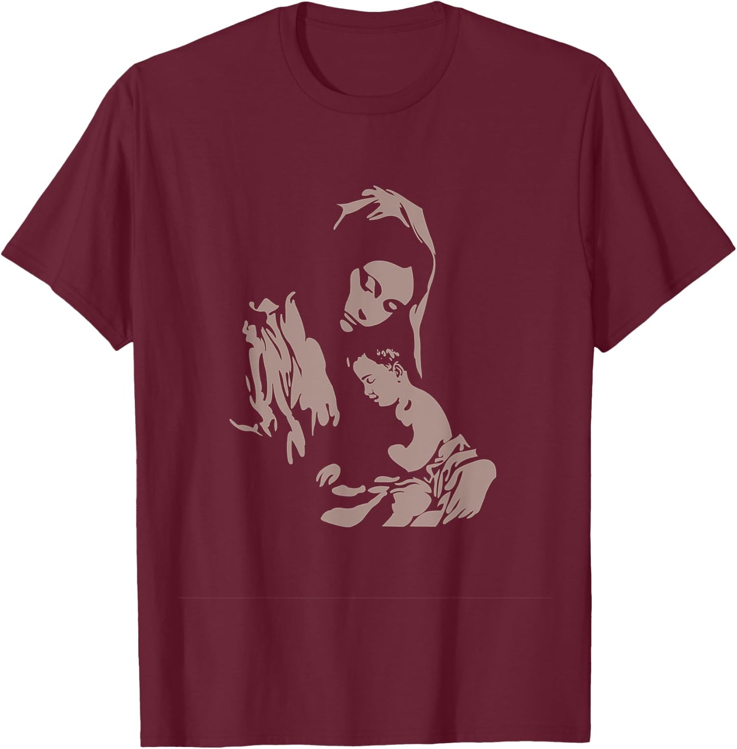 Our Lady Virgin Mary with Baby Jesus Catholic Sacred Apparel T-Shirt - T-Shirt | Maroon