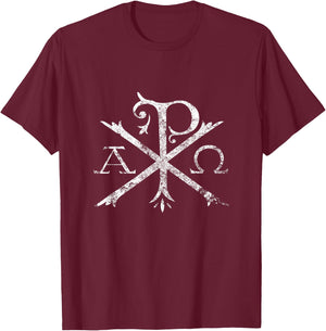 Christian Chi Rho Labarum Christogram Cross Faith T-Shirt - T-Shirt | Maroon