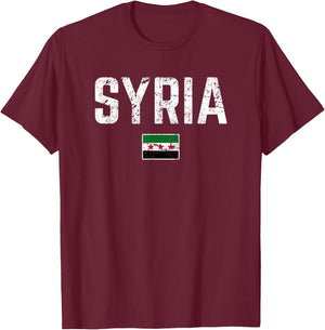 SYRIA Flag Vintage | Men Women Kids | SYRIA T-Shirt - T-Shirt | Maroon