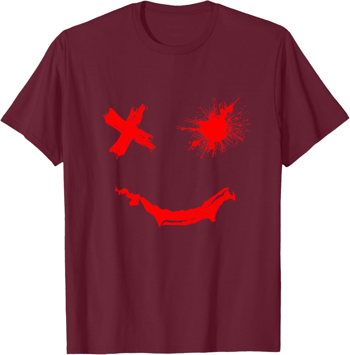 Red Graphic Party Face Rough Style Smile Face Red , black T-Shirt - T-Shirt | Maroon