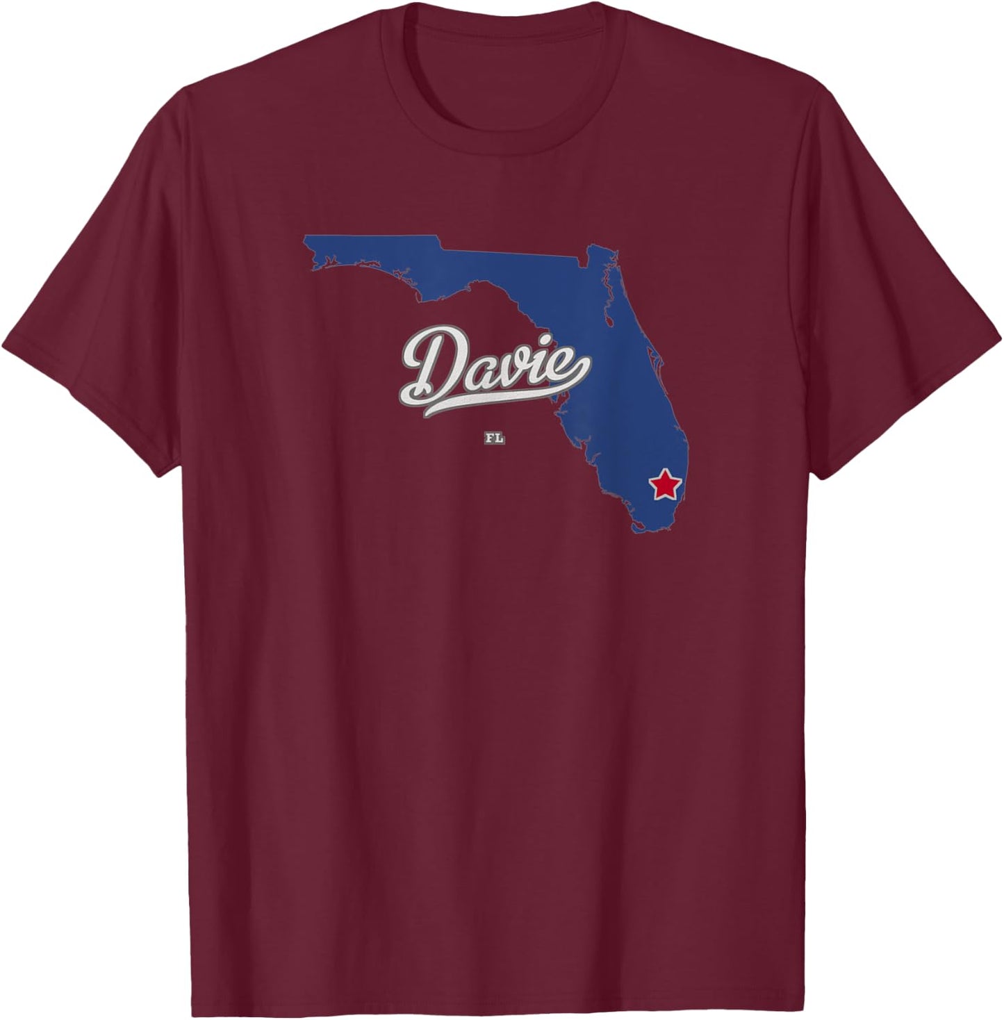 Davie Florida FL Map T-Shirt - T-Shirt | Maroon