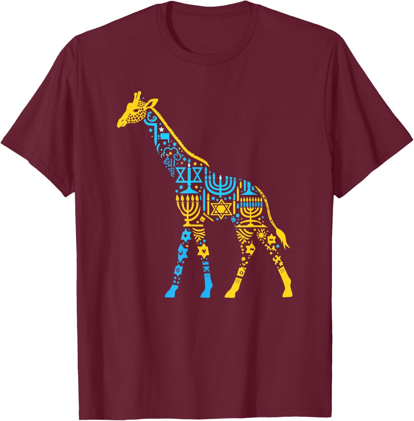 Giraffe Menorah Dreidel Jewish Hanukkah Kids T-Shirt - T-Shirt | Maroon