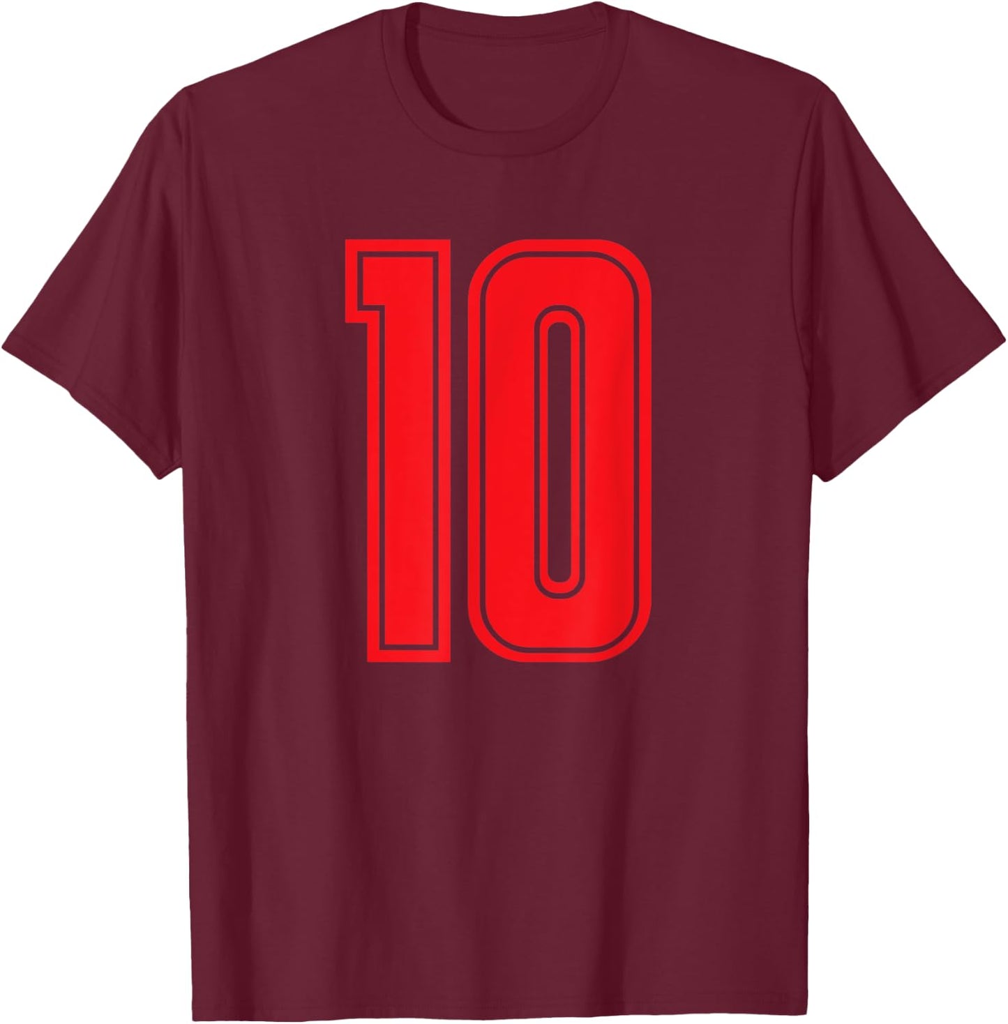 Jersey #10 Red Sports Team Jersey Number 10 T-Shirt - T-Shirt | Maroon