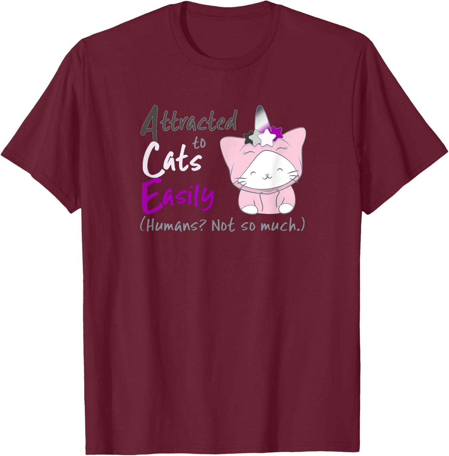 Ace Pride Unicorn Cat Kawaii Anime T Shirt for Asexual Women T-Shirt - T-Shirt | Maroon
