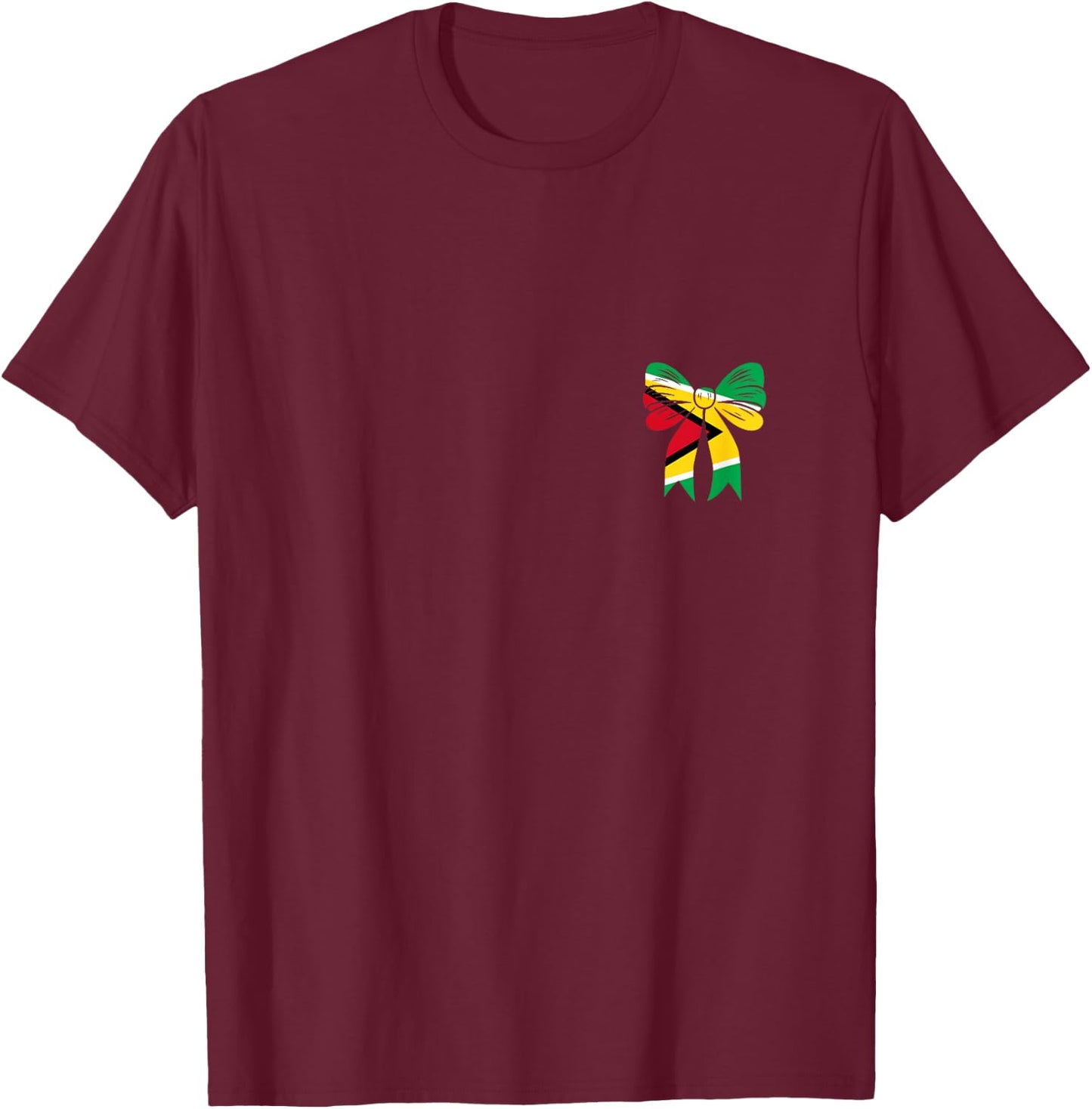 Guyanese Flag Coquette Bow Guyana Pride Dainty Ribbon Girls T-Shirt - T-Shirt | Maroon