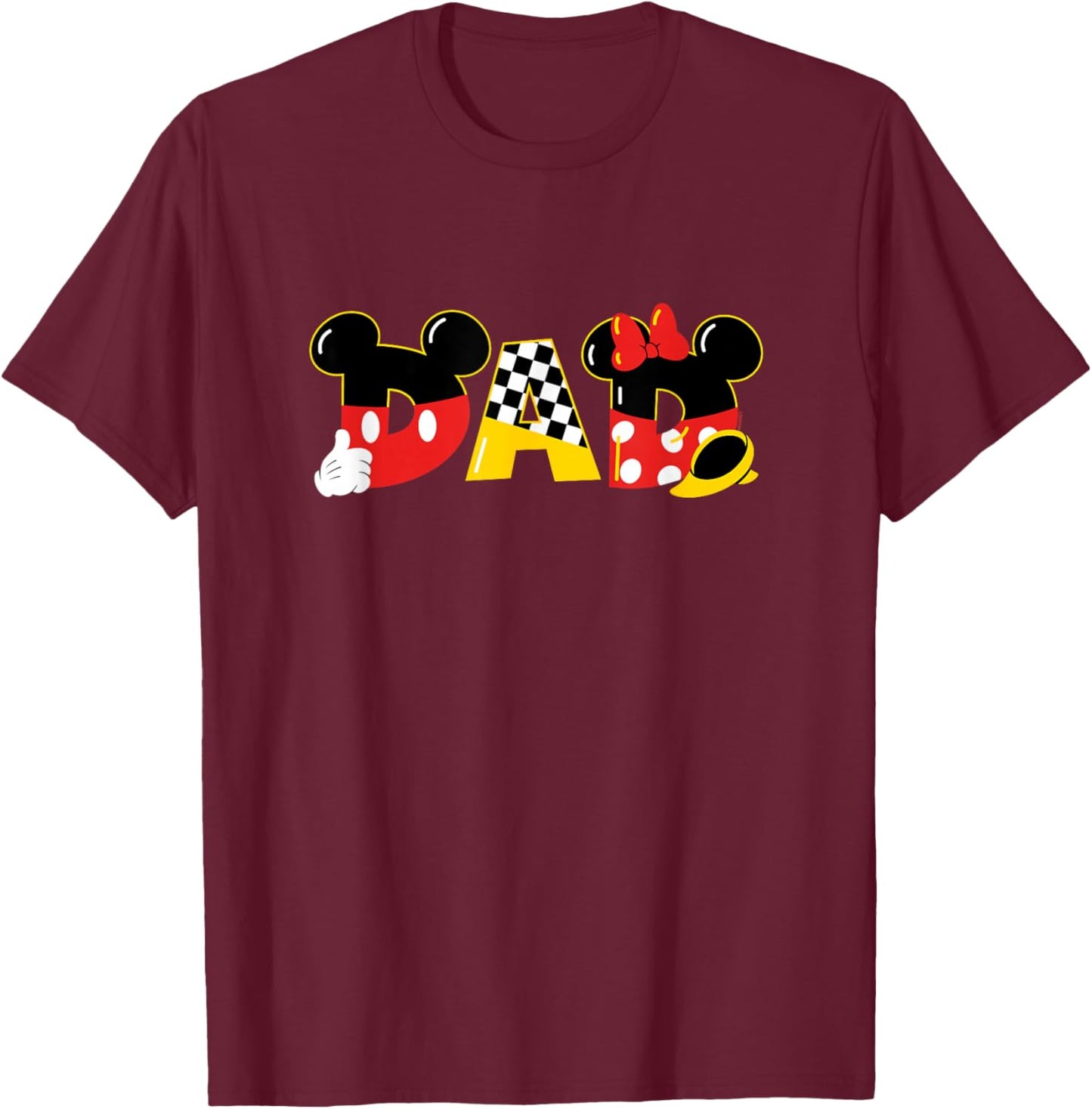 Disney Mickey Mouse & Minnie Mouse Dad Father's Day Birthday , Black, S T-Shirt - T-Shirt | Maroon