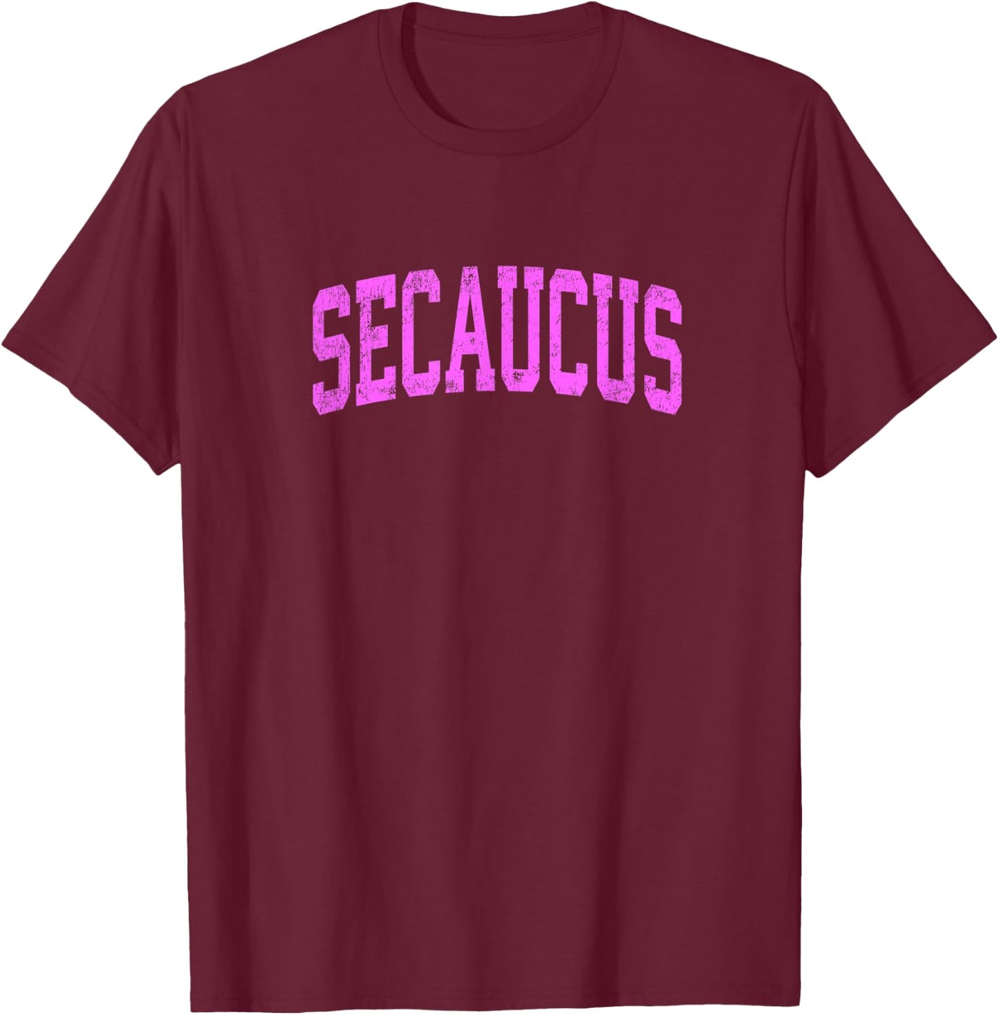 Secaucus New Jersey NJ Vintage Athletic Sports Pink Design T-Shirt - T-Shirt | Maroon