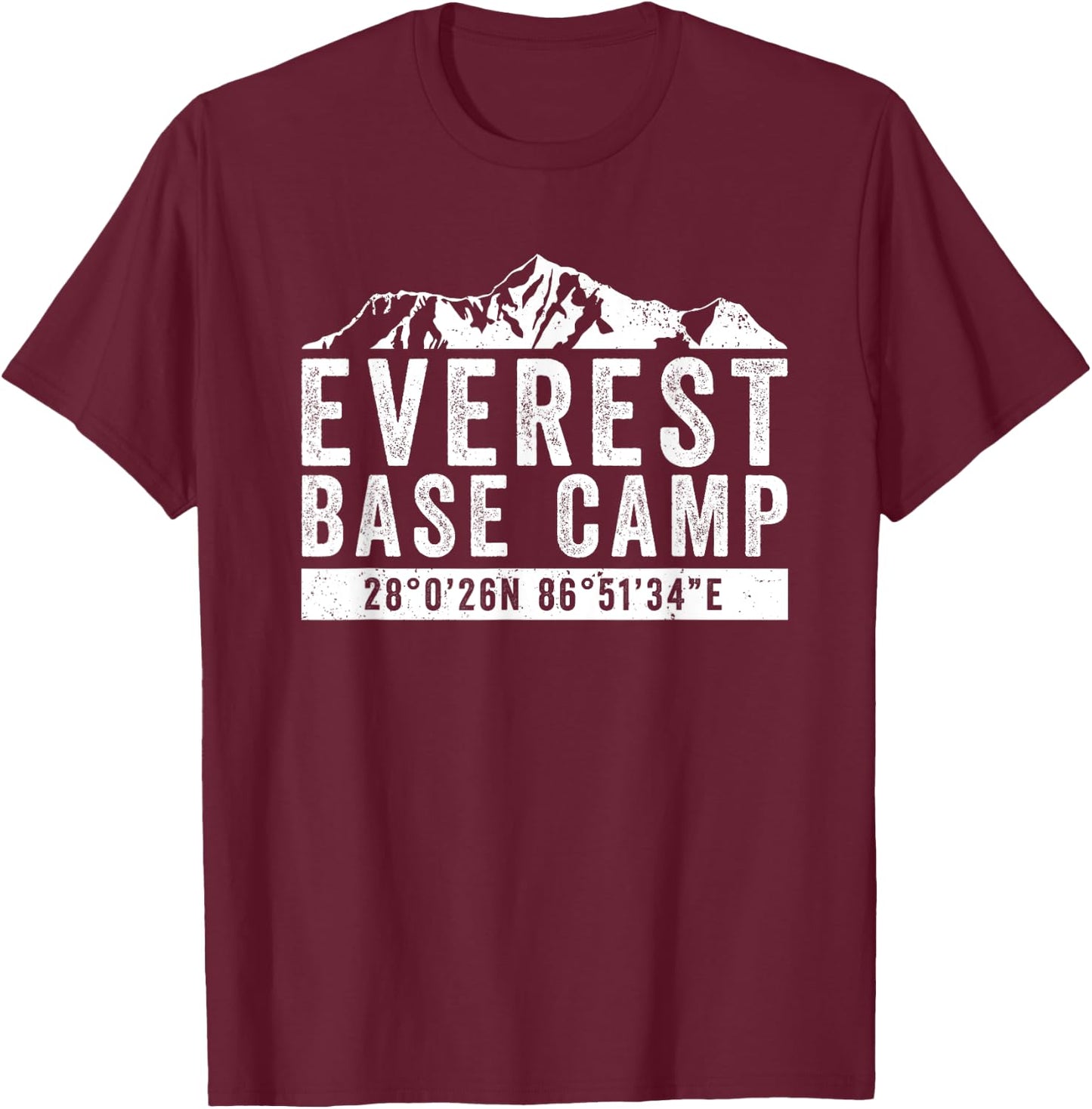 Everest Base Camp Coordinates Mt Everest Mountain Climbers T-Shirt - T-Shirt | Maroon