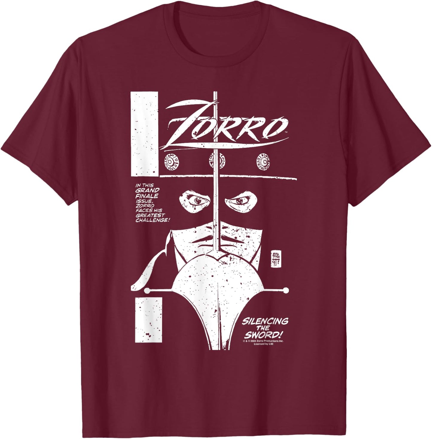 Zorro Grand Finale Comic Number: Silencing The Sword , Black, S T-Shirt - T-Shirt | Maroon