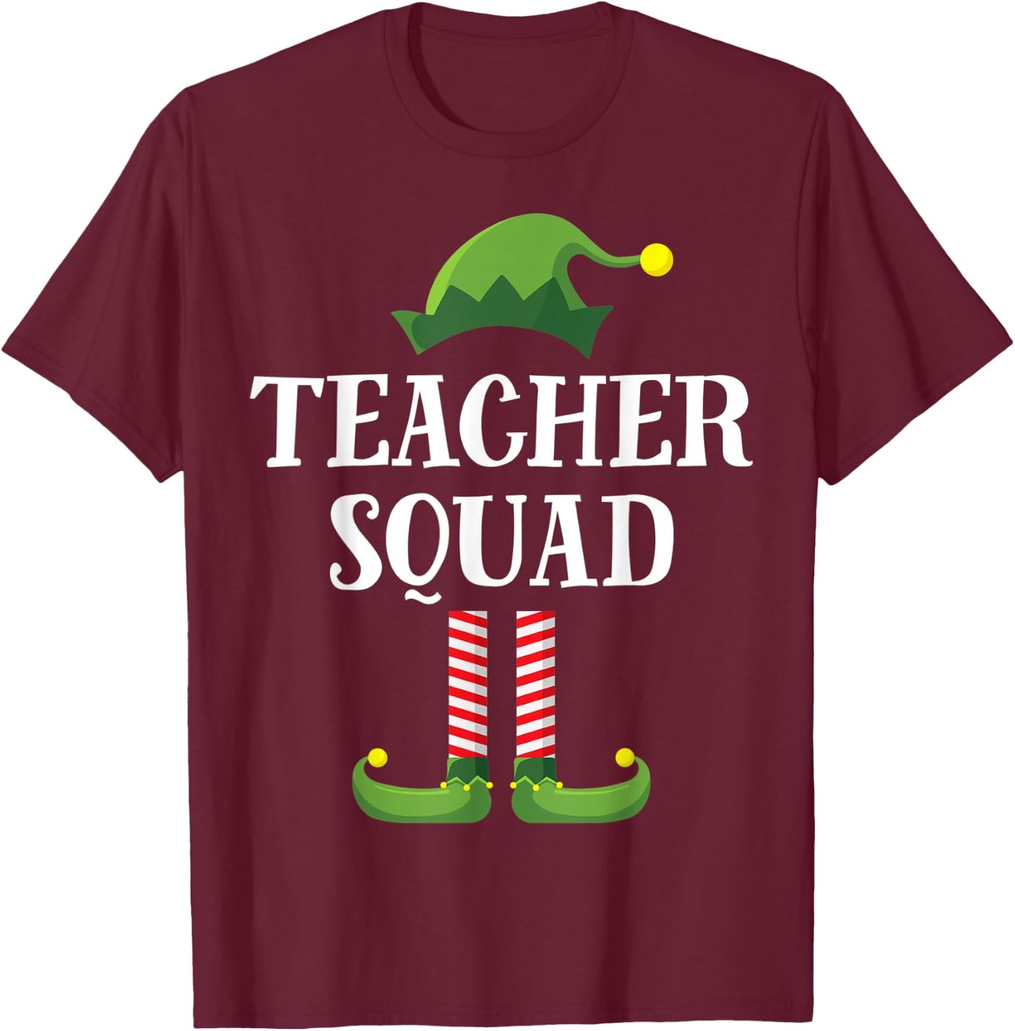 Teacher Squad Elf Matching Group Christmas School Party T-Shirt - T-Shirt | Maroon