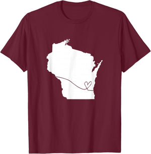 Wisconsin Love Heart Home State Midwest Wisco Vintage Retro T-Shirt - T-Shirt | Maroon