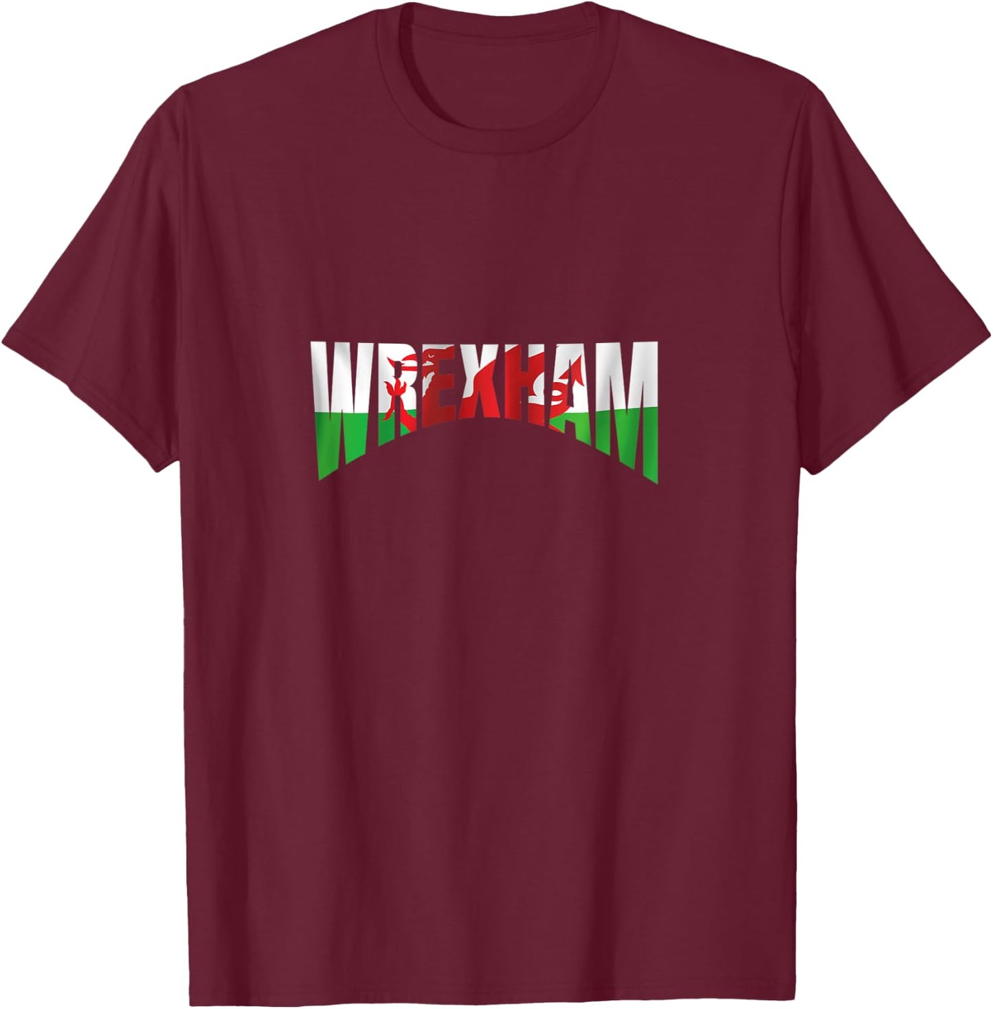 Wrexham Wales Flag Welsh Gifts Dragon Apparel Merchandise T-Shirt - T-Shirt | Maroon