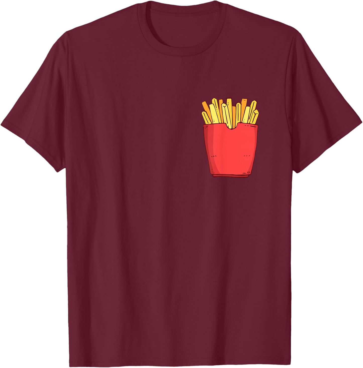 Fries Chest Pocket Pocket Fries Fast Food , black T-Shirt - T-Shirt | Maroon