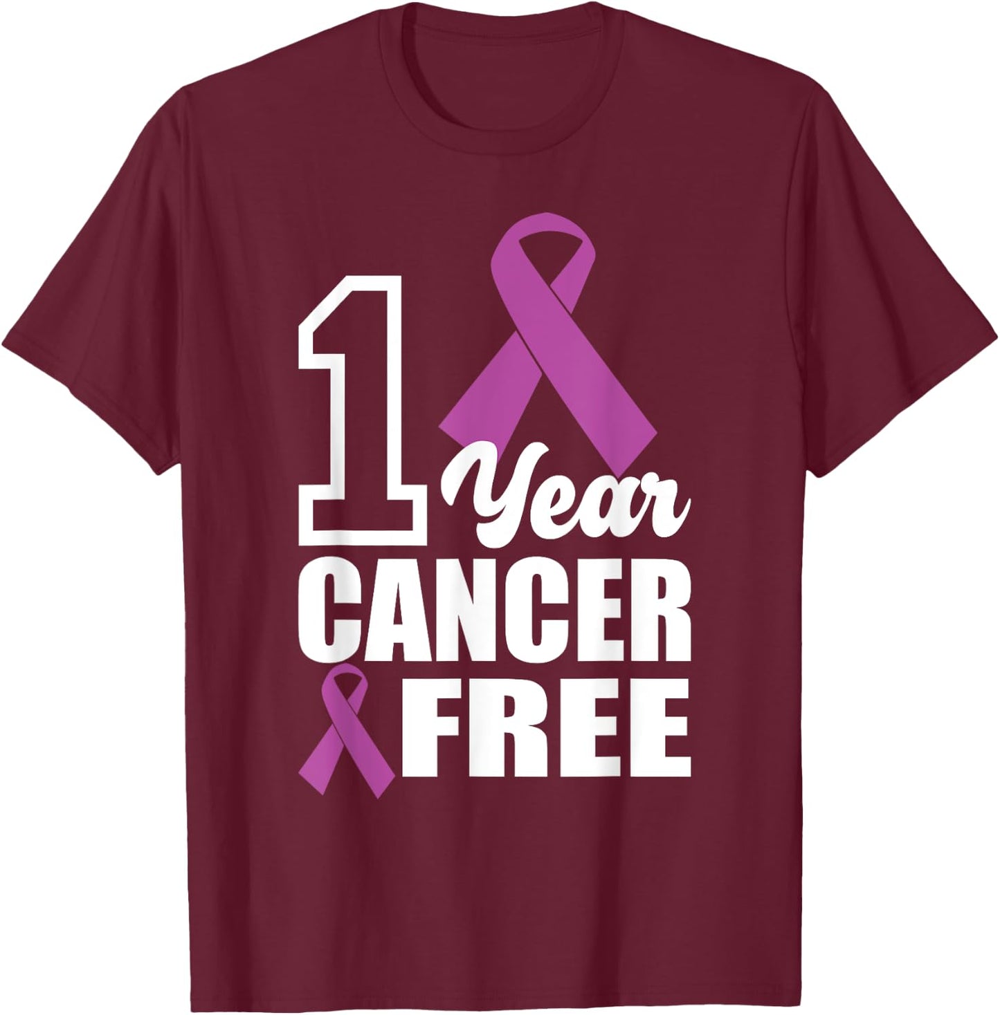 1 Year Cancer Free, Breast Cancer Survivor T-Shirt - T-Shirt | Maroon