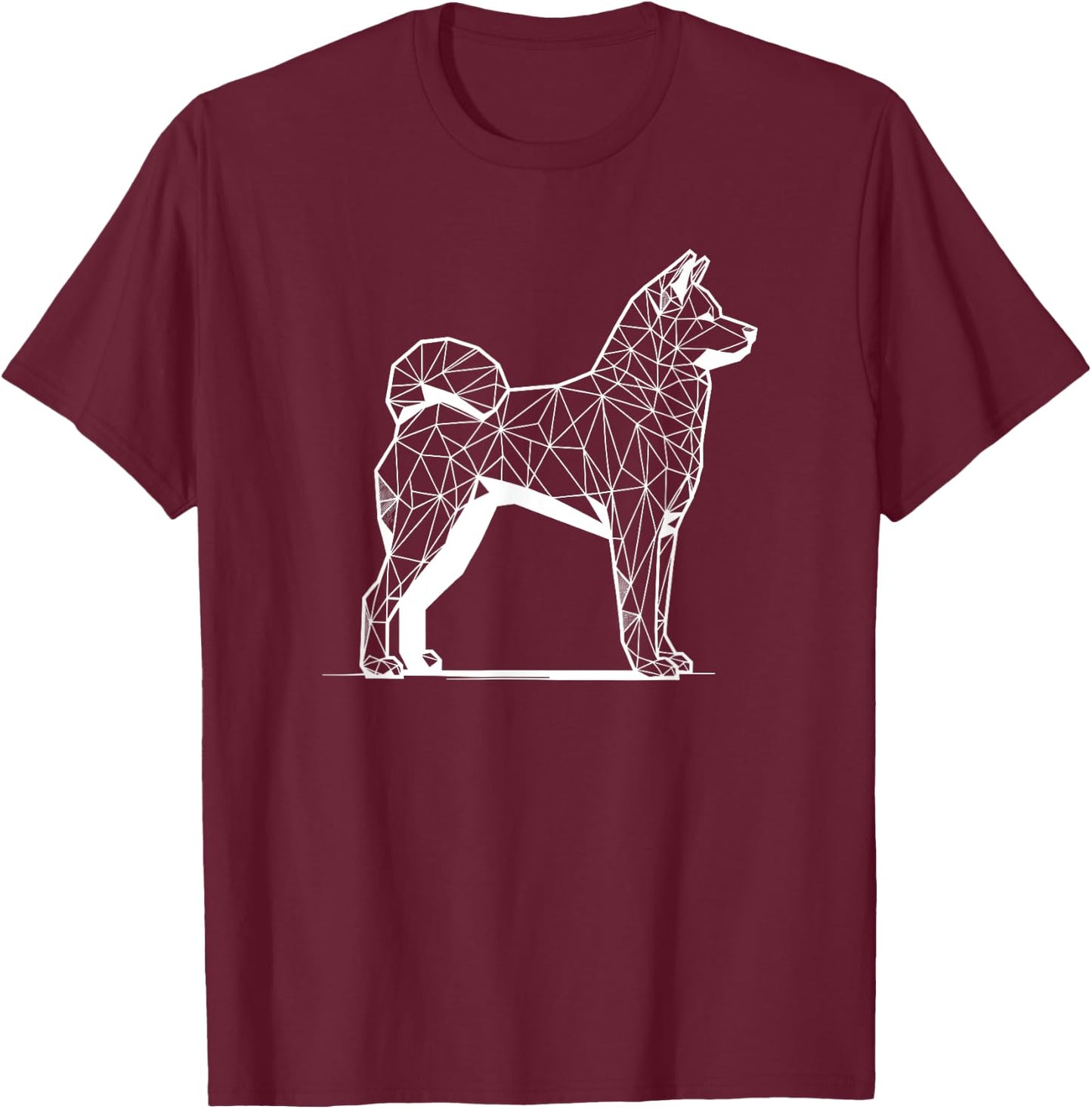 Geometric Line Art Akita Inu Akitas , Black, S T-Shirt - T-Shirt | Maroon