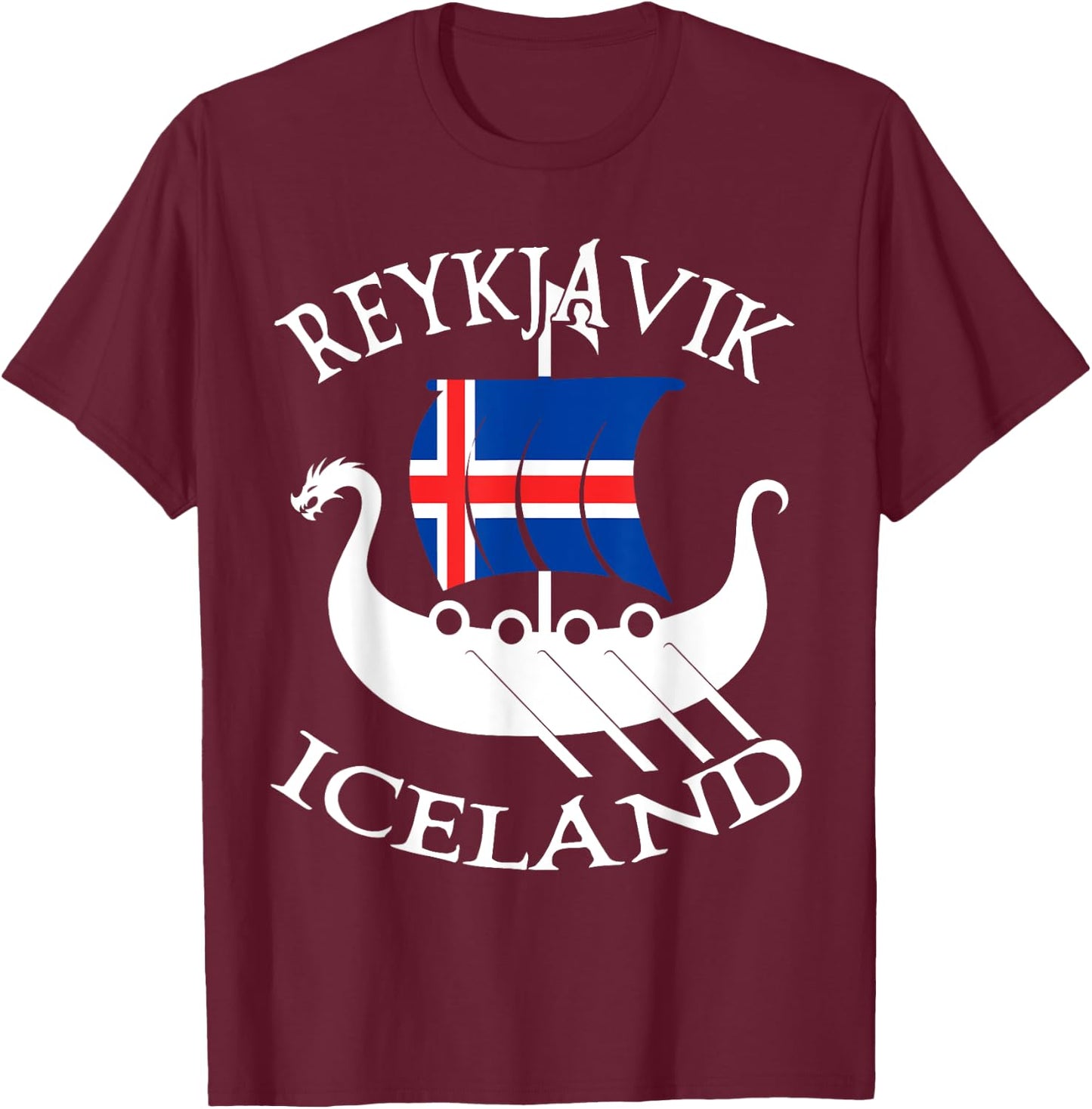 Reykjavik Viking Boat Iceland T-Shirt - T-Shirt | Maroon