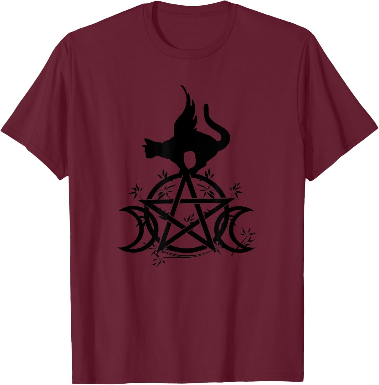 Triple Moon Witchcraft Shirts Winged Cat Moon Goddess Wicca T-Shirt - T-Shirt | Maroon