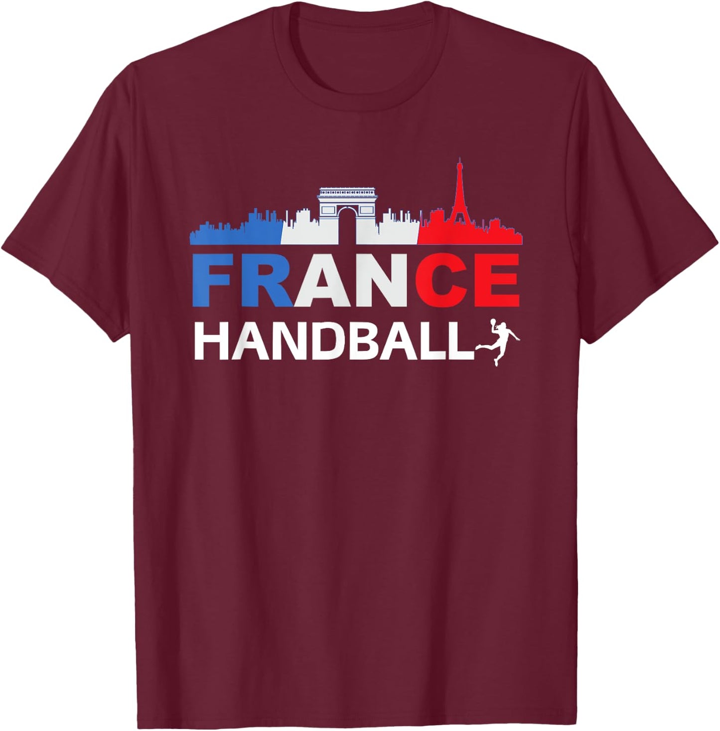 France Flag Handball Gift Jersey Handball , Black, S T-Shirt - T-Shirt | Maroon