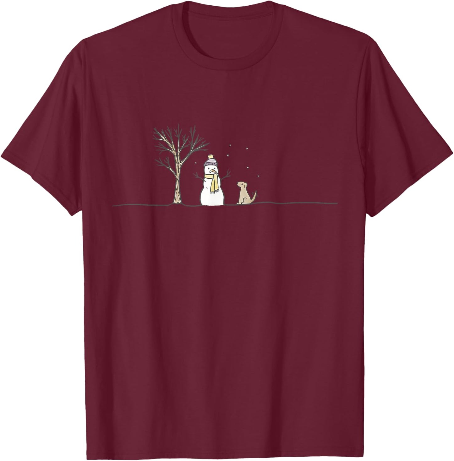 Christmas Snowman Cute Dog Xmas Holiday Minimalist Women T-Shirt - T-Shirt | Maroon