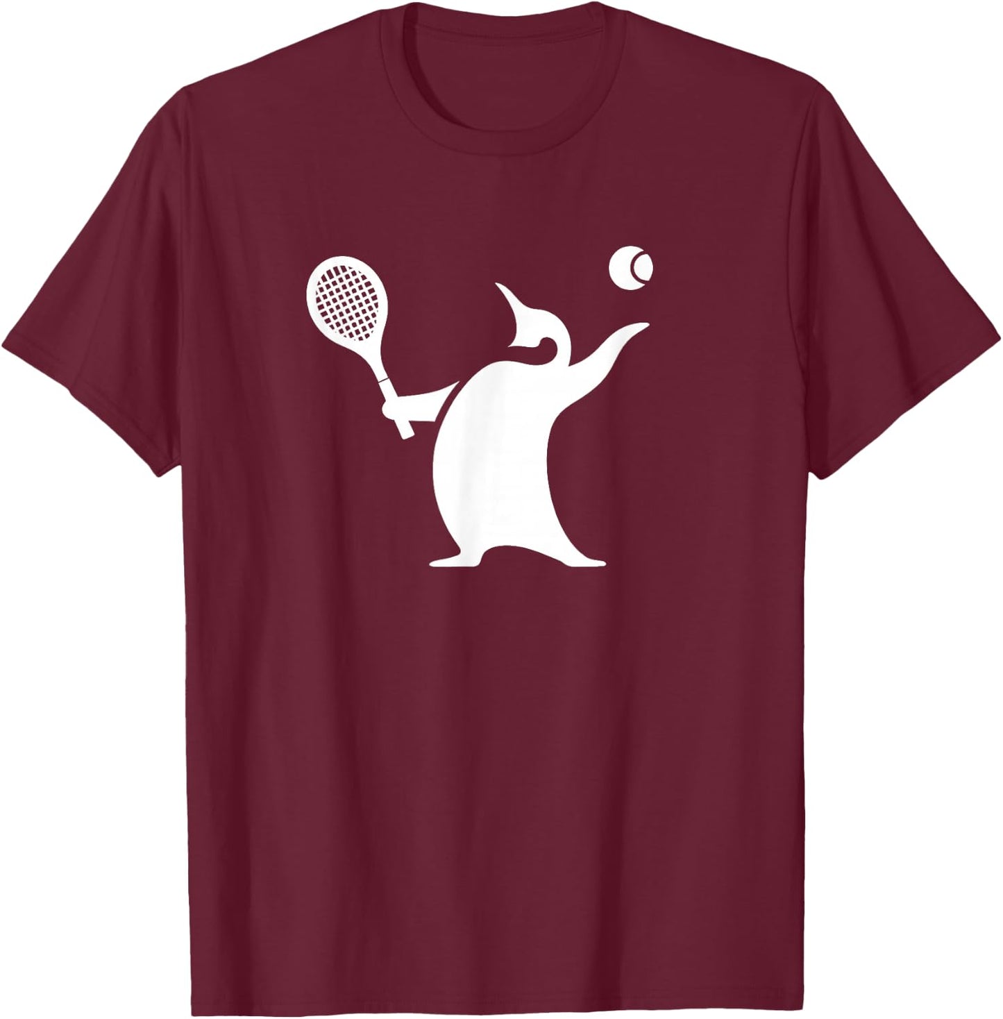Minimalist Penguin Tennis Silhouette Design T-Shirt - T-Shirt | Maroon