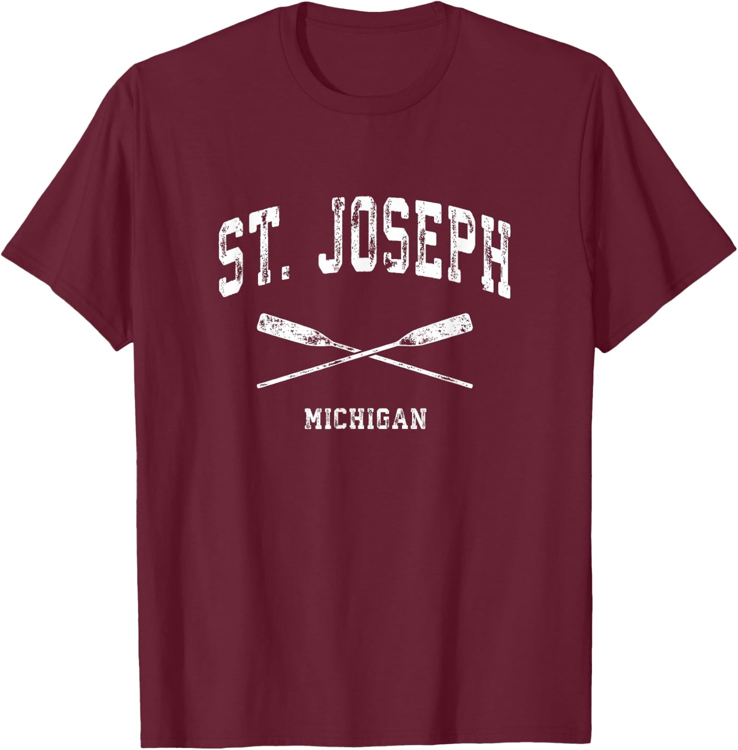 St. Joseph Michigan Vintage Nautical Crossed Oars T-Shirt - T-Shirt | Maroon
