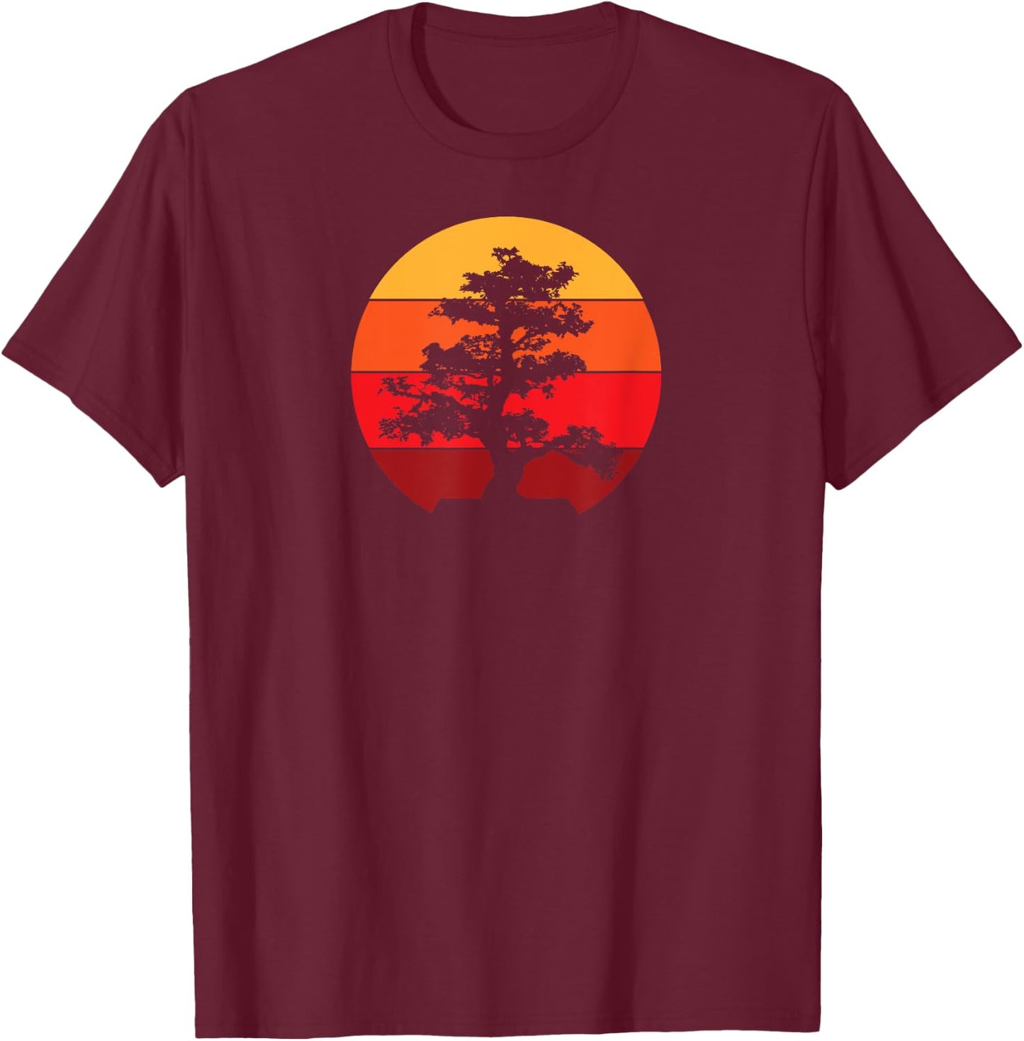 Pacific Ocean Beach Bonsai Tree Sun Retro Vintage Men Women Girls Kids T-Shirt - T-Shirt | Maroon