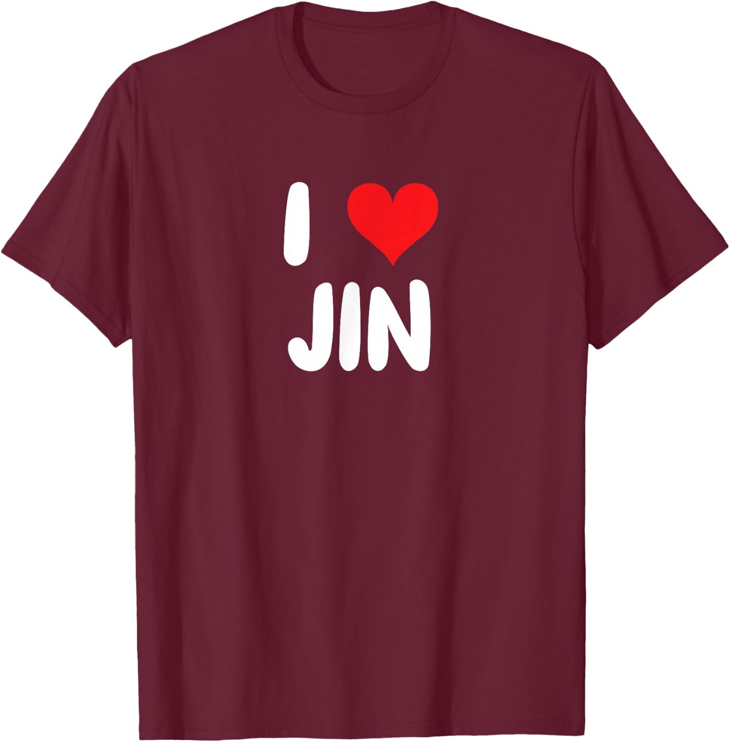 I Love Jin - Heart T-Shirt - T-Shirt | Maroon