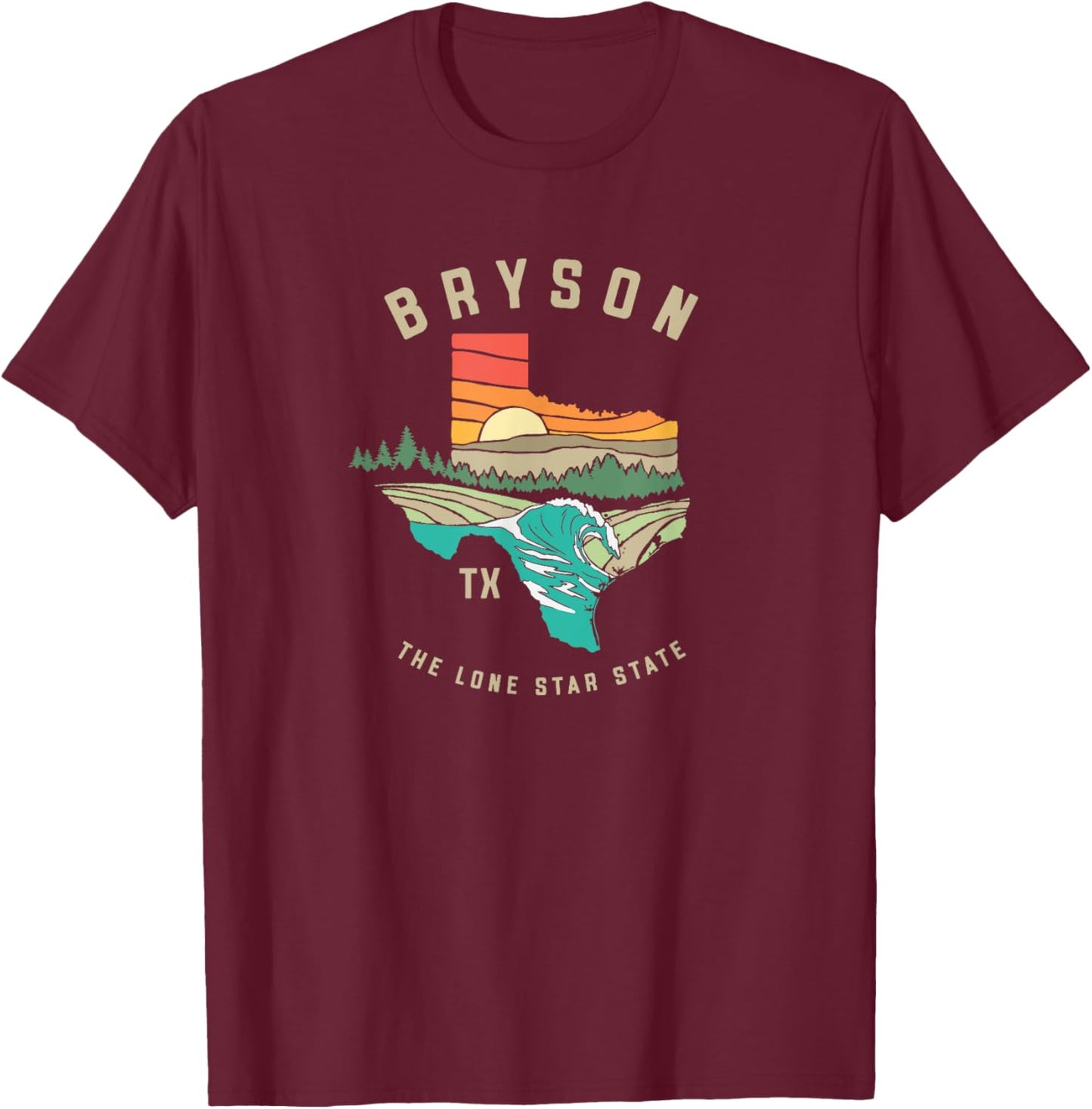 Bryson Texas Outdoors Vintage Nature Illustration T-Shirt - T-Shirt | Maroon