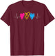 Pansexual Pride Hearts in Pulse Line LGBTQ Colors T-Shirt - T-Shirt | Maroon