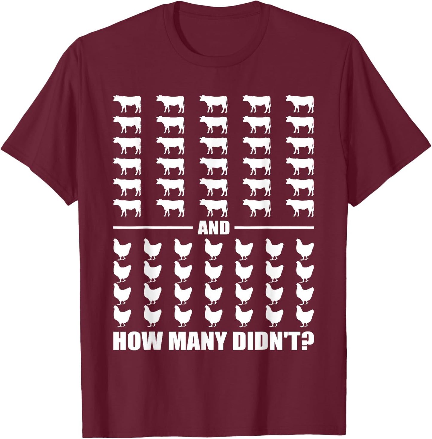 30 Cows and 28 Chickens How Many Didn't Funny Riddle Meme T-Shirt - T-Shirt | Maroon