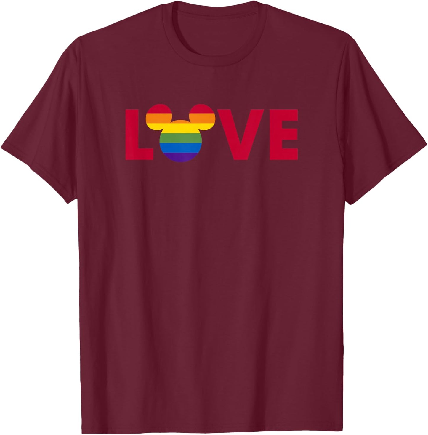 Disney Mickey and Friends Love Rainbow Fill T-Shirt - T-Shirt | Maroon