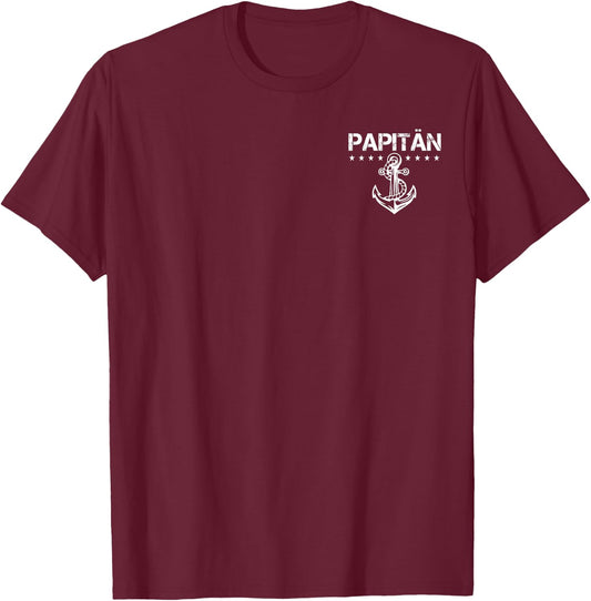 Papitän - Papa und Kapitän Lustiges Retro Anker Vater T-Shirt - T-Shirt | Maroon