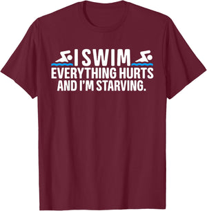 Funny Humor Swimming Swimmer Saying -Kids, Girls Black Small Modern Funny Swim Short Sleeve Swimming Sports T-Shirt - T-Shirt | Maroon