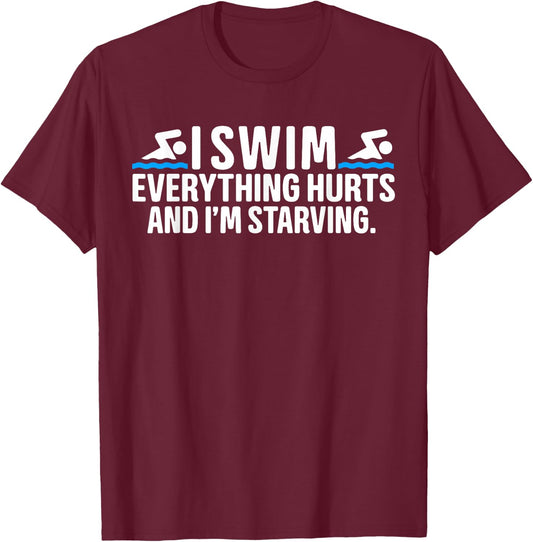 Funny Humor Swimming Swimmer Saying -Kids, Girls Black Small Modern Funny Swim Short Sleeve Swimming Sports T-Shirt - T-Shirt | Maroon