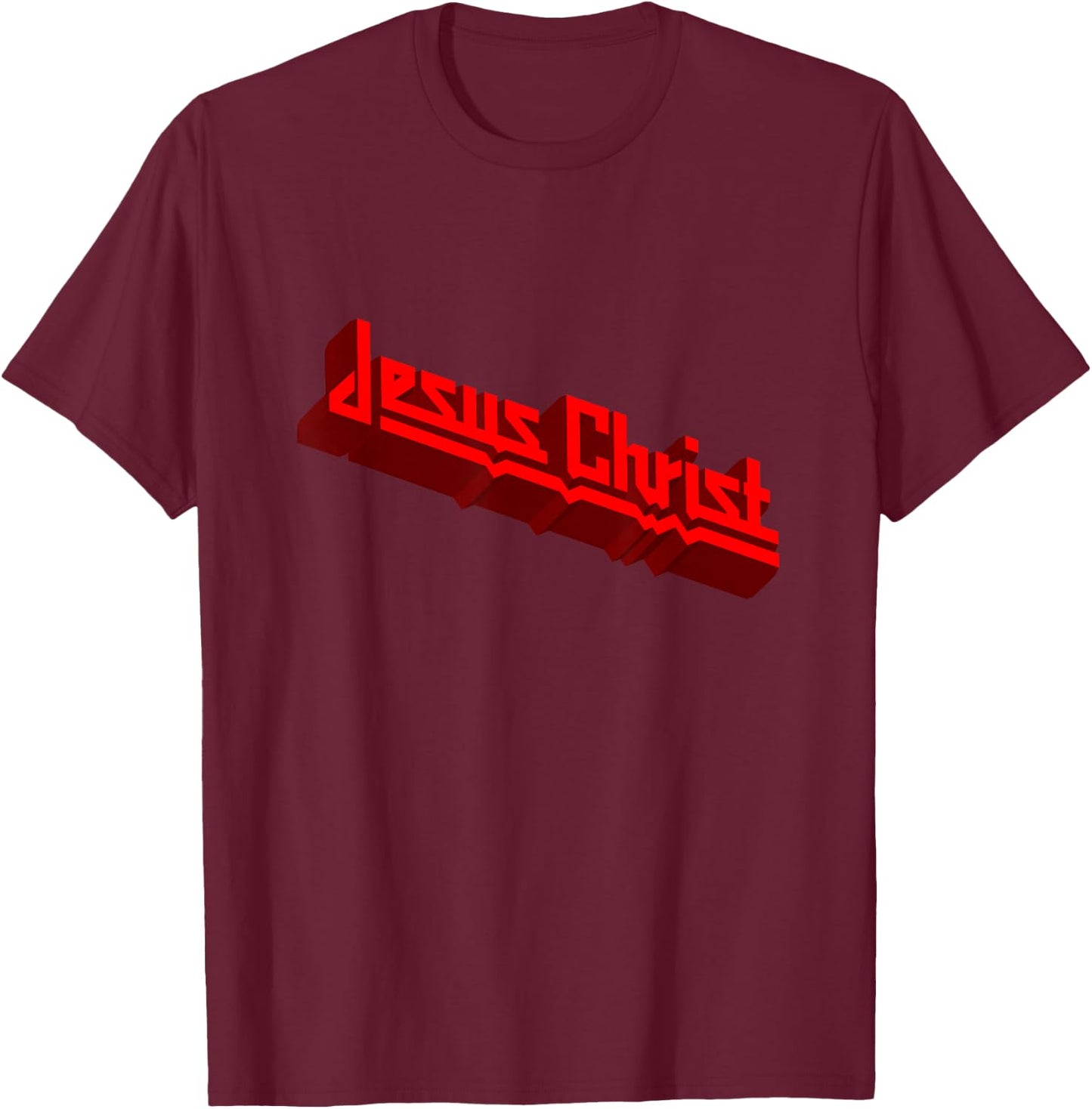 Heavy Metal Jesus Christ in the Judas Priest Style T-Shirt - T-Shirt | Maroon