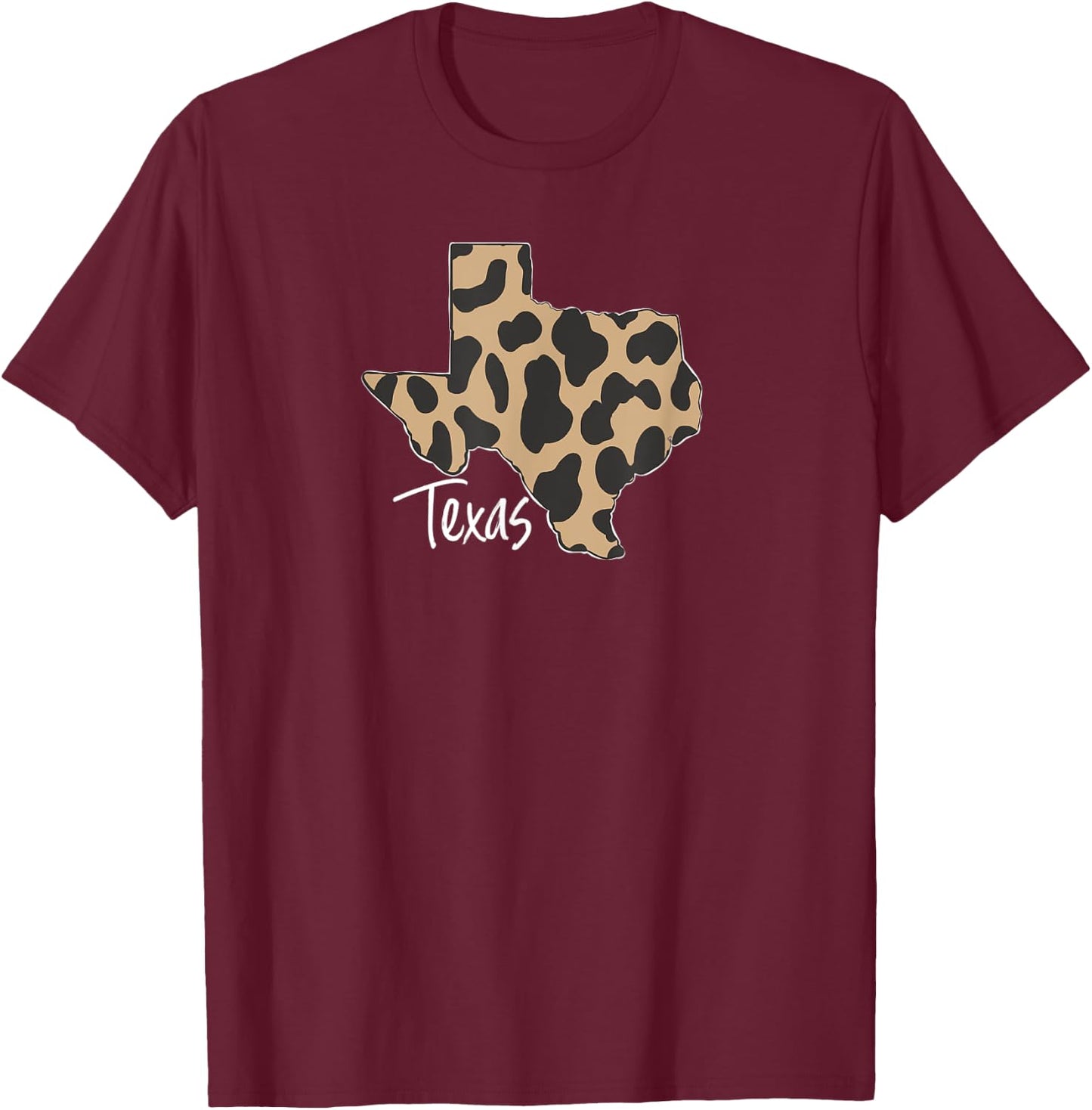 Home State of Texas Leopard Print Design T-Shirt - T-Shirt | Maroon