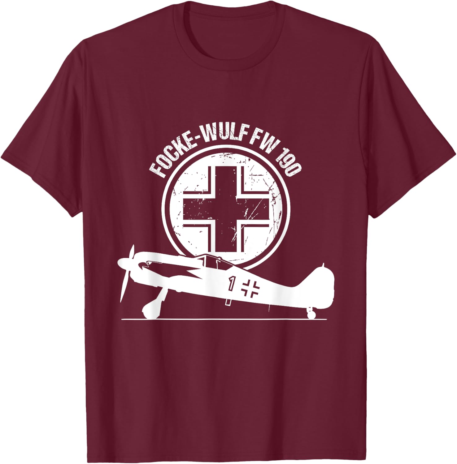 Focke Wulf FW 190 Luftwaffe Warbird Fighter Aircraft Gift T-Shirt - T-Shirt | Maroon