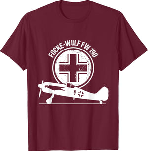 Focke Wulf FW 190 Luftwaffe Warbird Fighter Aircraft Gift T-Shirt - T-Shirt | Maroon