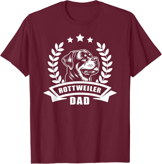 Rottweiler Dad - With Banner and Ear Wreath T-Shirt - T-Shirt | Maroon